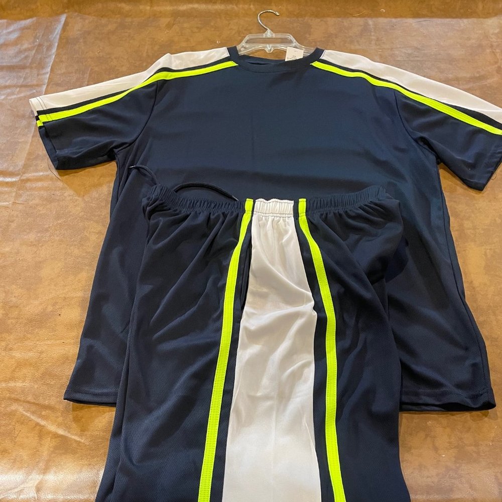 Brand New LU LINEA UOMO Two Piece Short Set, XXL, Blue, White, Lime Green W/Tags